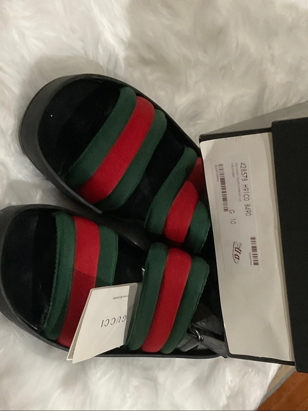 Gucci Black Sandals with Green and Red Straps